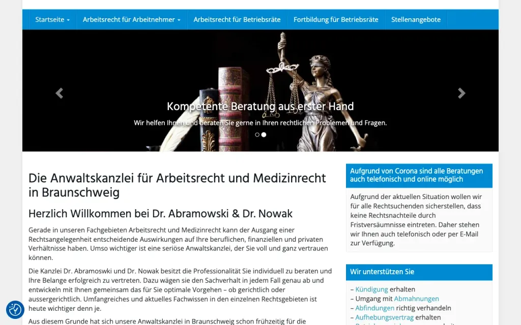 Screenshot der Website der Anwaltskanzlei Dr. Abramowski & Dr. Nowak