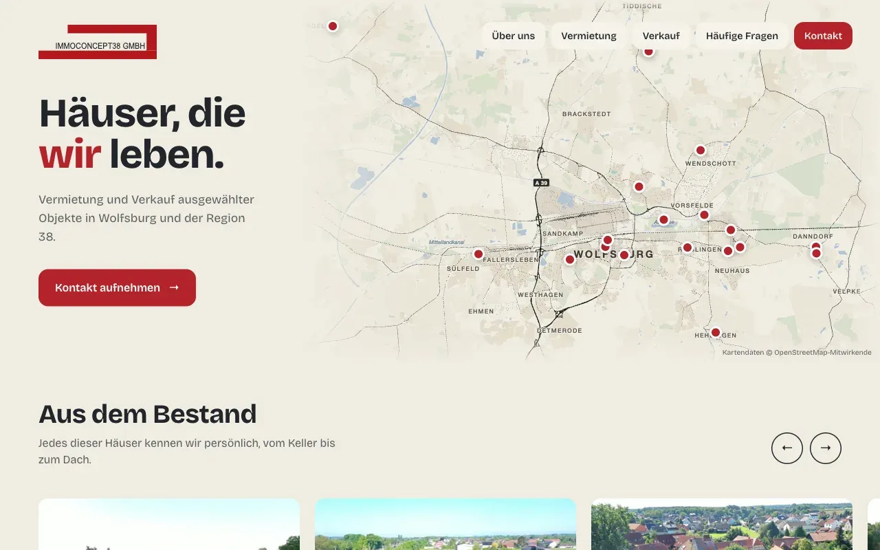 Website-Erstellung: Website der Immoconcept 38 GmbH aus Wolfsburg, von mir entwickelt