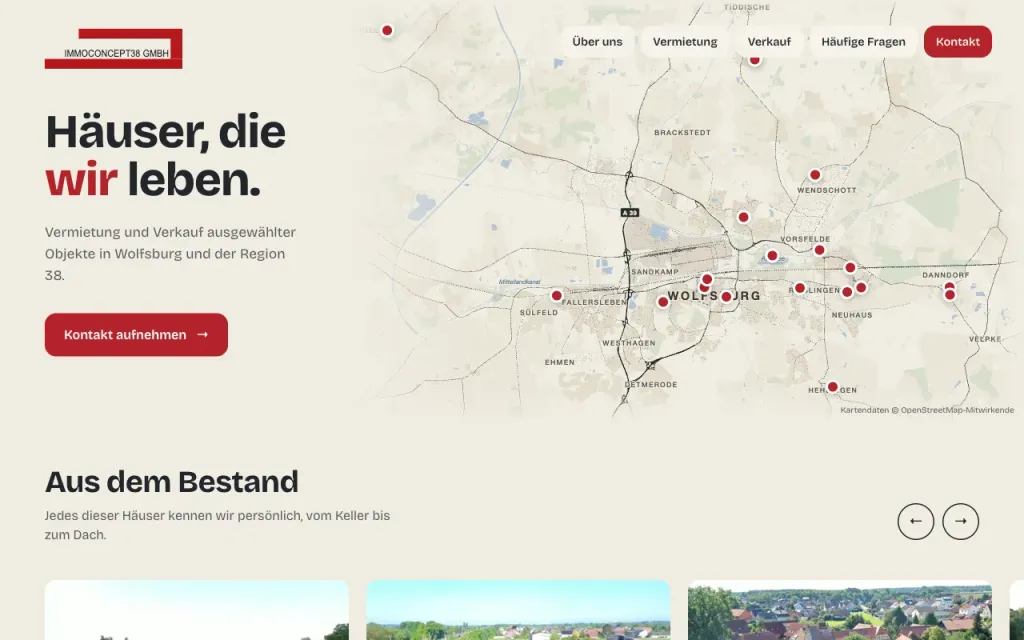 Screenshot der Website der Immoconcept 38 GmbH