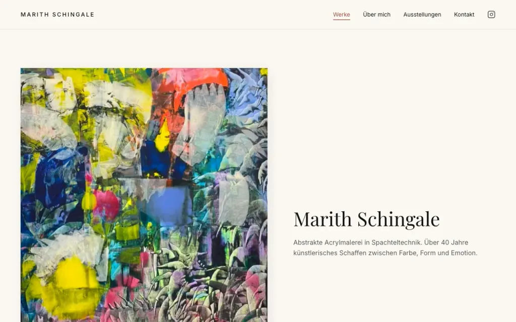 Screenshot der Website der Künstlerin Marith Schingale